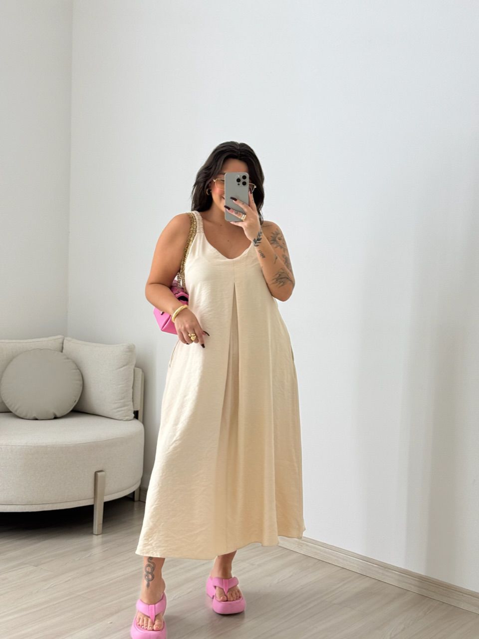 VESTIDO SUZANE MIDI ALÇA PALHA