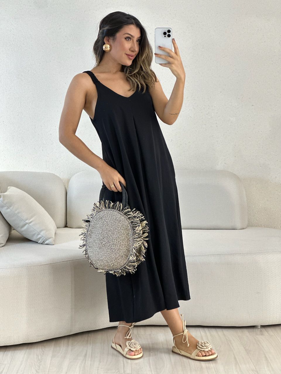 VESTIDO SUZANE MIDI ALÇA PRETO
