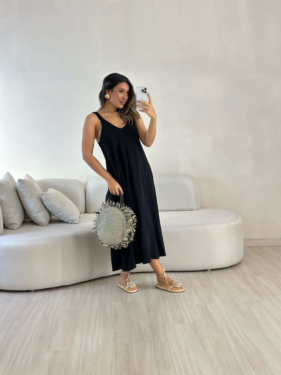 VESTIDO SUZANE MIDI ALÇA PRETO