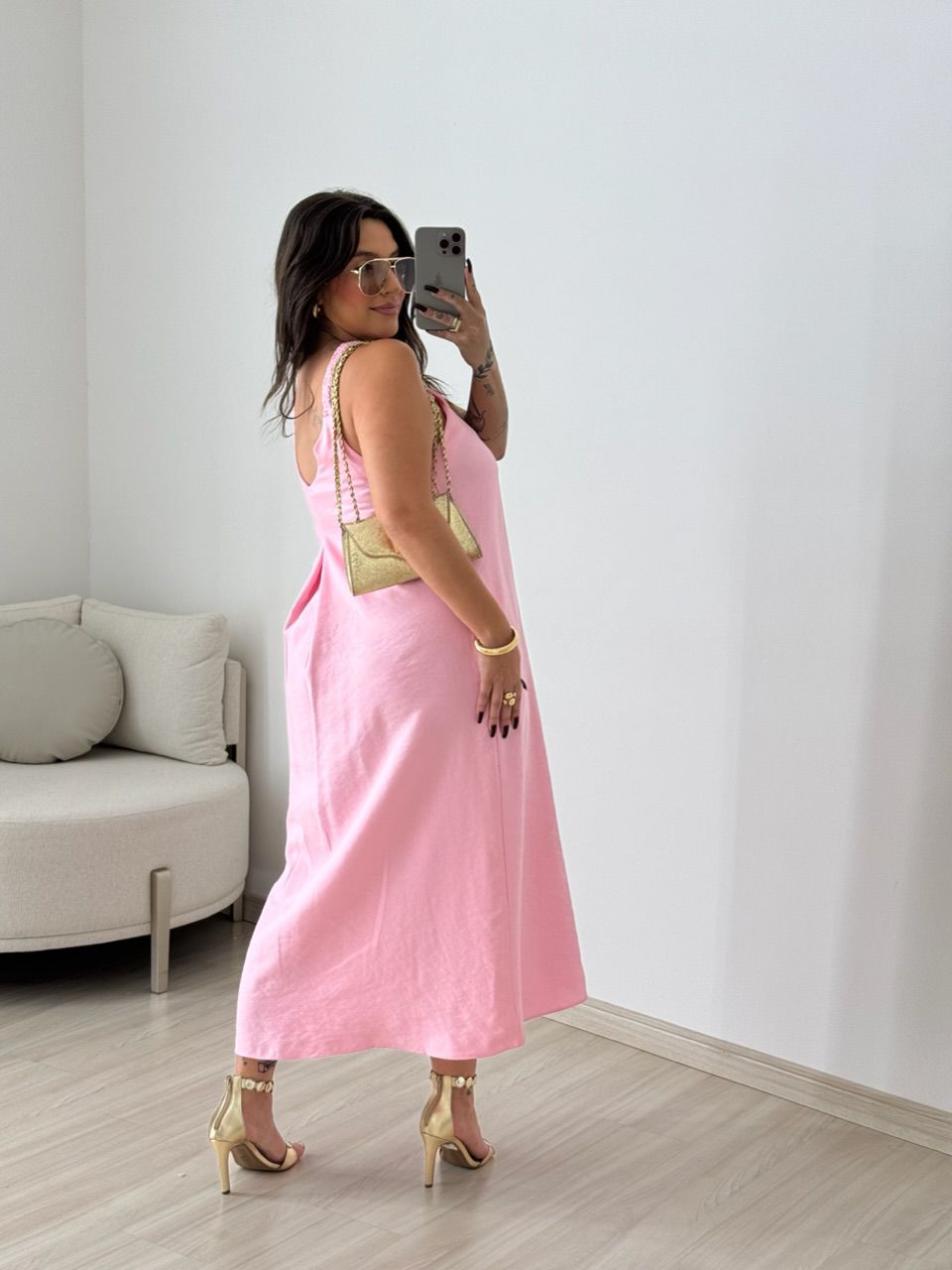 VESTIDO SUZANE MIDI ALÇA ROSA