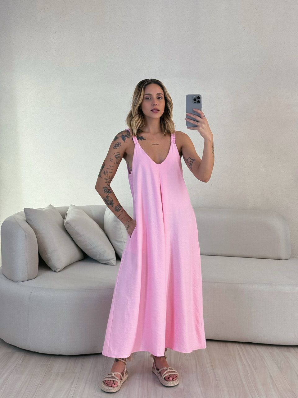 VESTIDO SUZANE MIDI ALÇA ROSA