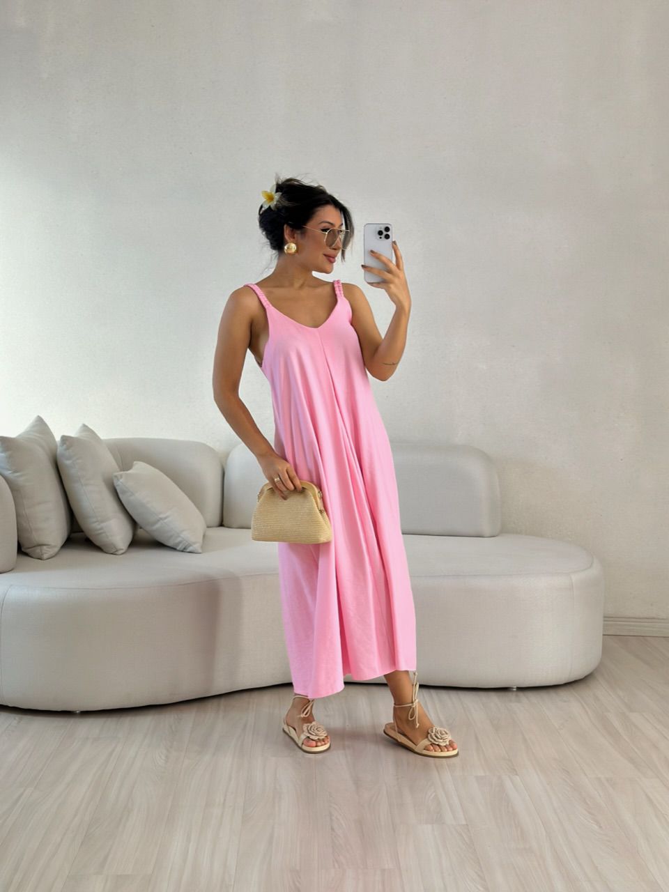 VESTIDO SUZANE MIDI ALÇA ROSA - 0057460031 - CAROLLA FERRARO