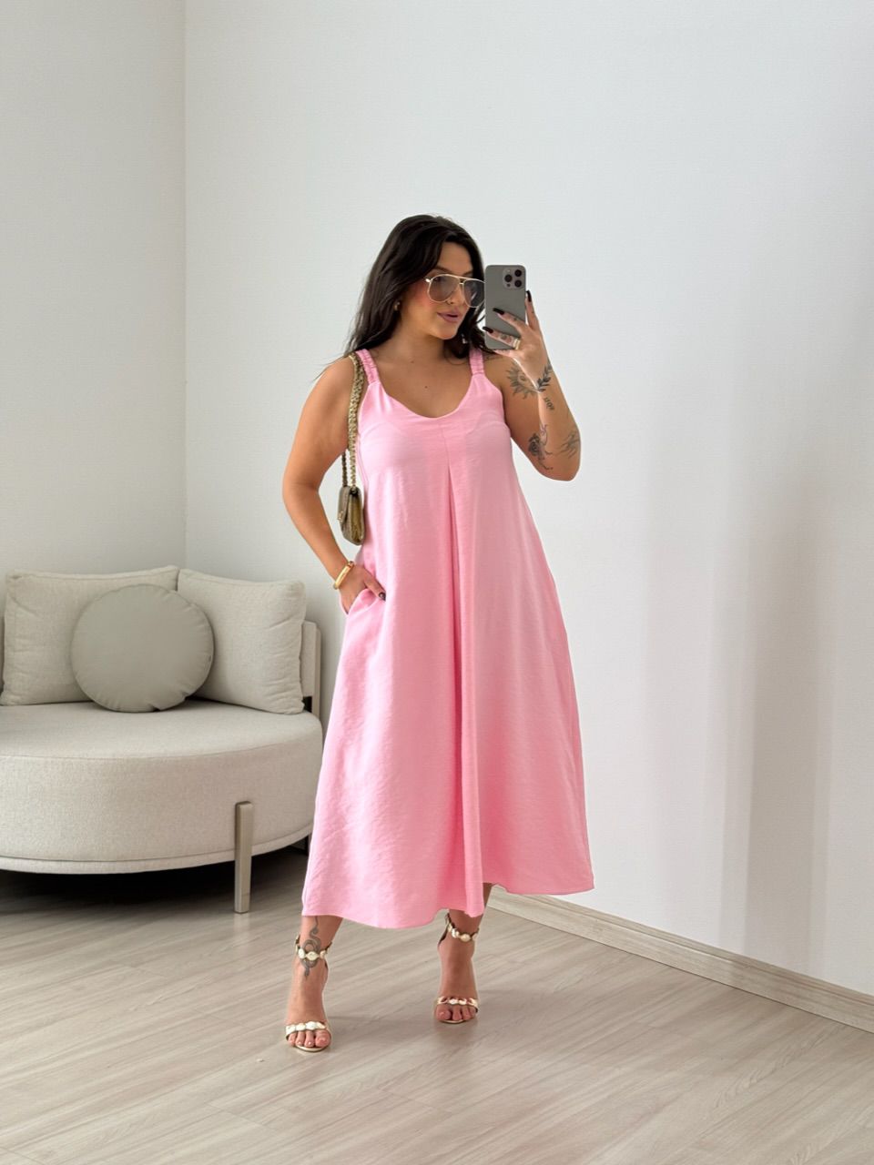 VESTIDO SUZANE MIDI ALÇA ROSA