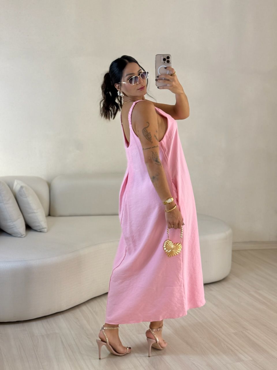 VESTIDO SUZANE MIDI ALÇA ROSA