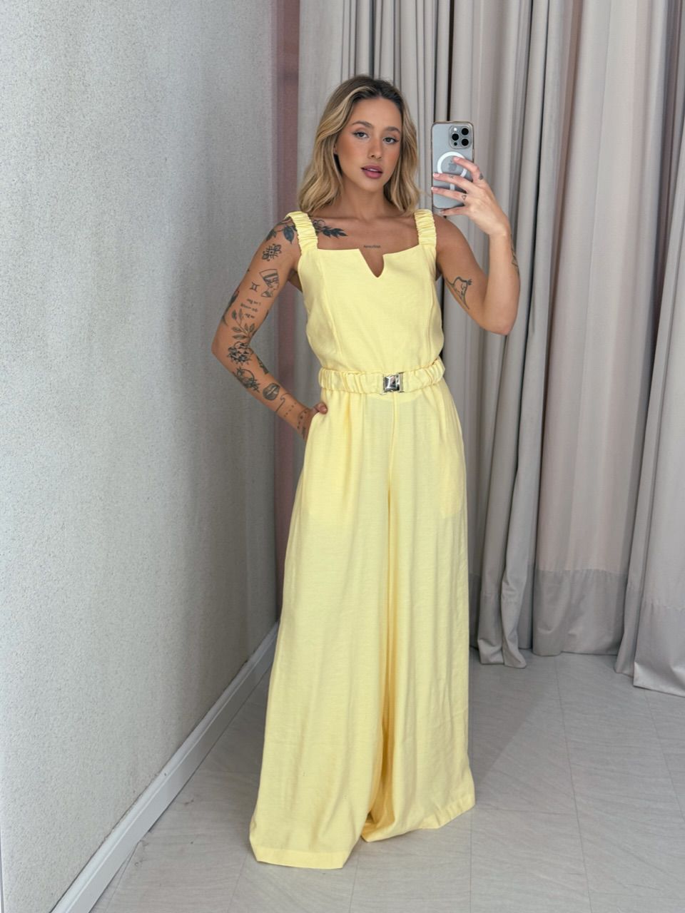 MACACÃO ISADORA alça Amarelo - 0059500111 - CAROLLA FERRARO