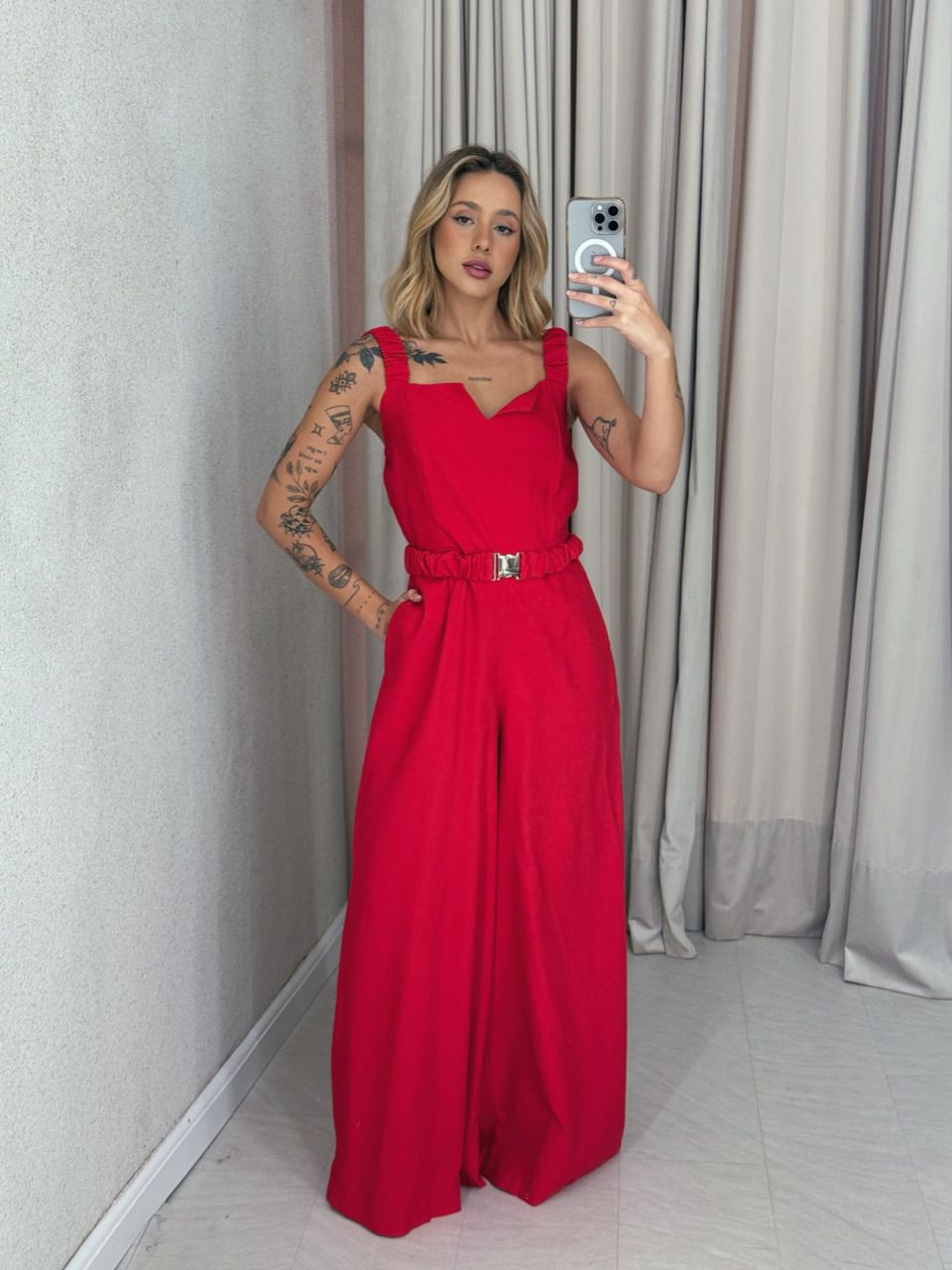 MACACÃO ISADORA alça vermelho - 0059500006 - CAROLLA FERRARO