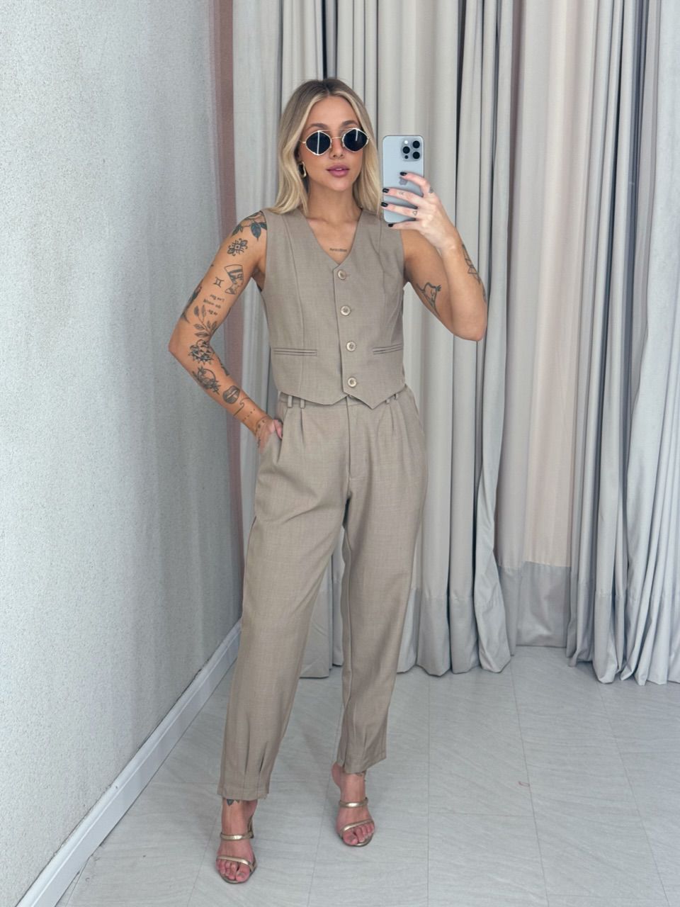 CONJUNTO AYLLA Calça Caqui - 0061400096 - CAROLLA FERRARO