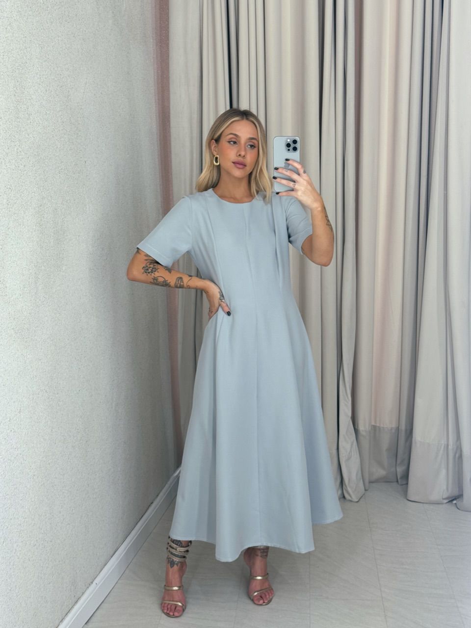 VESTIDO JULIA LONGO CINZA