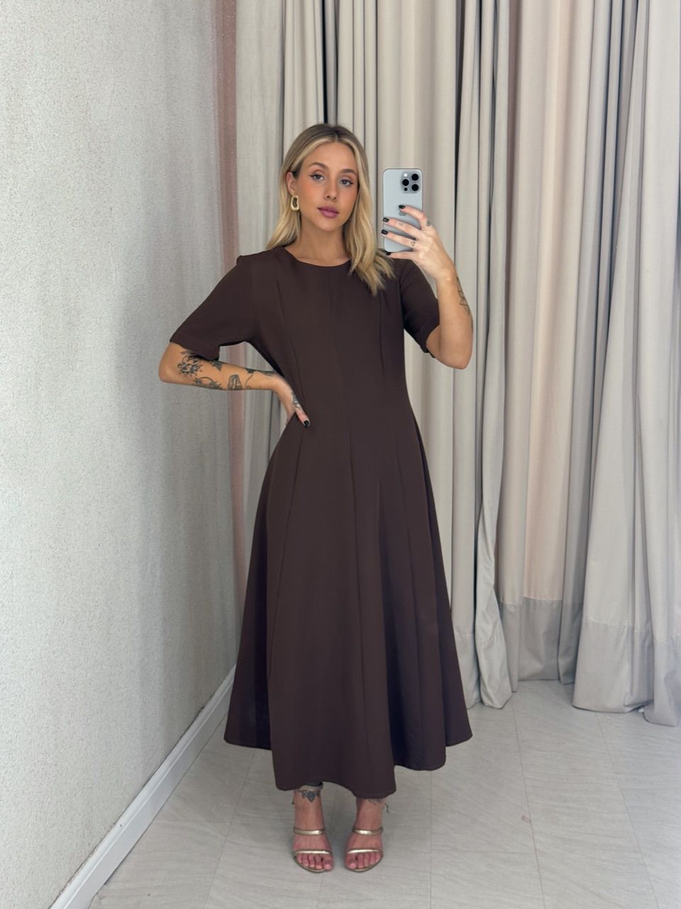 VESTIDO JULIA LONGO MARROM - 0061490054 - CAROLLA FERRARO