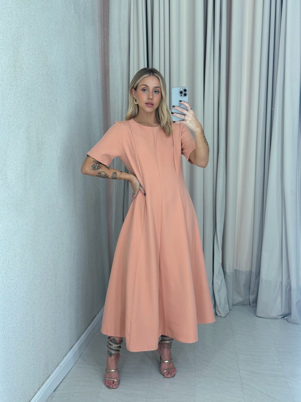 VESTIDO JULIA LONGO PÊSSEGO - 0061490039 - CAROLLA FERRARO