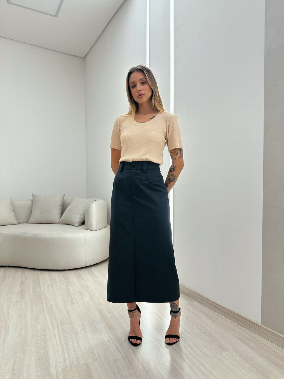 BLUSA MALHA TRICÔ CANELADA NUDE