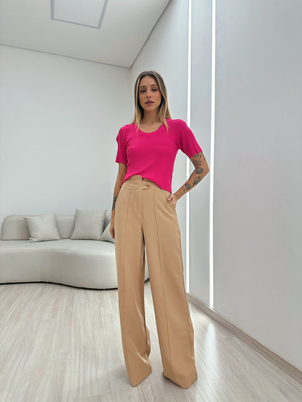 BLUSA MALHA TRICÔ CANELADA PINK - 0049750037 - CAROLLA FERRARO