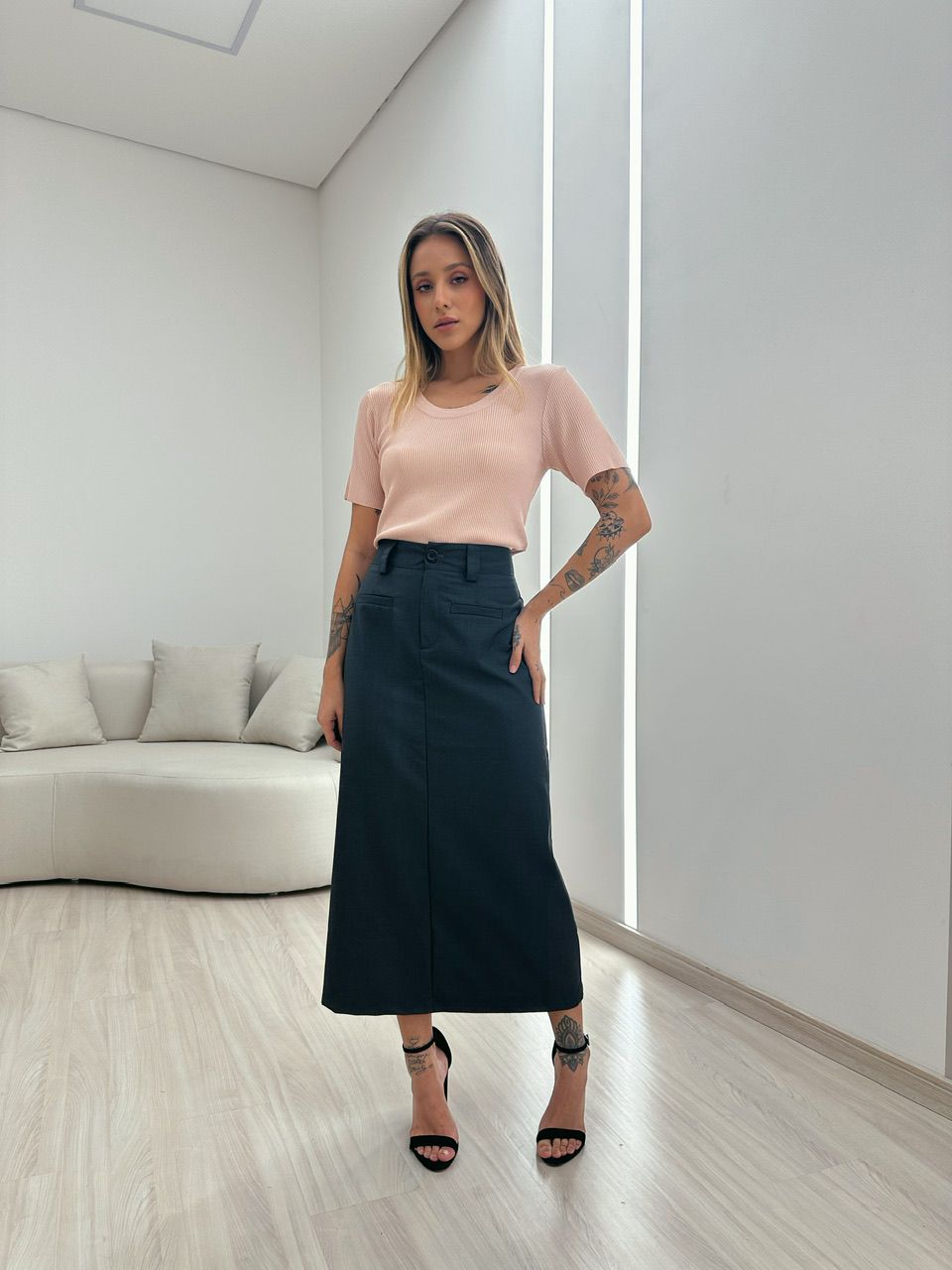 BLUSA MALHA TRICÔ CANELADA ROSÊ