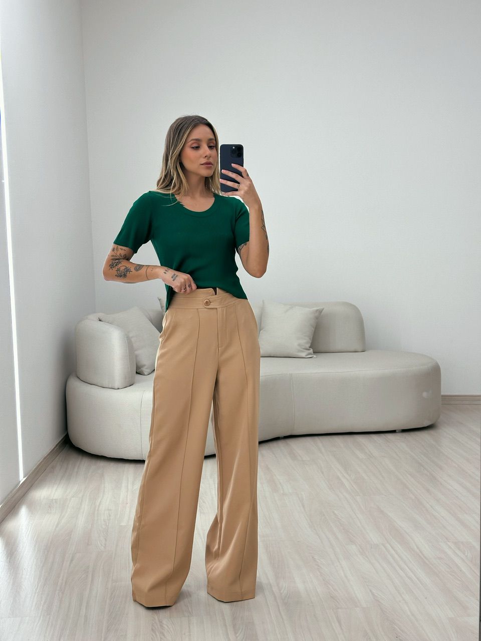 BLUSA MALHA TRICÔ CANELADA VERDE