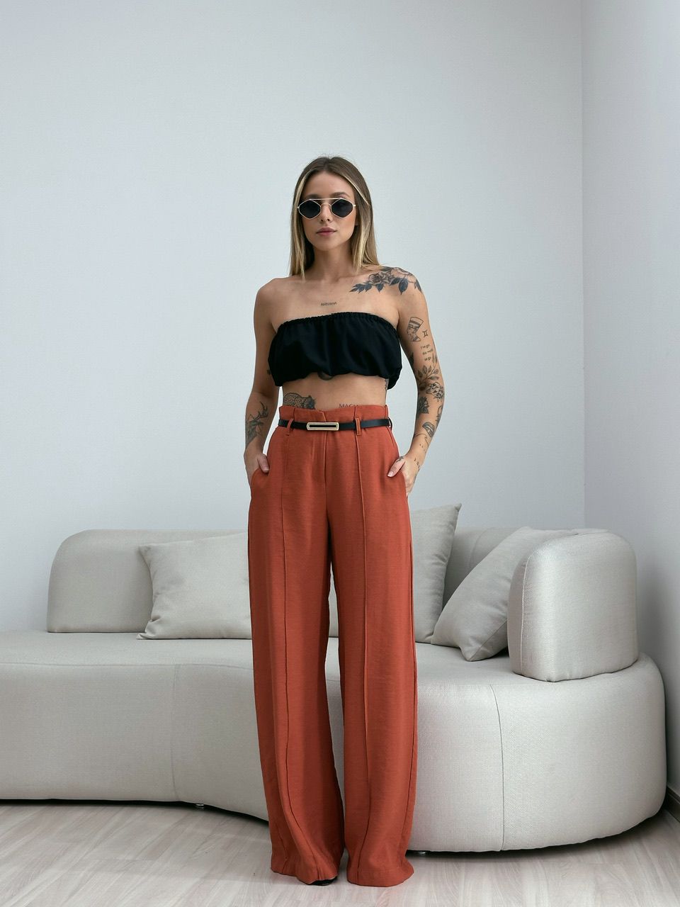 CALÇA JÚLIA PANTALONA TERRACOTA - 0049740331 - CAROLLA FERRARO