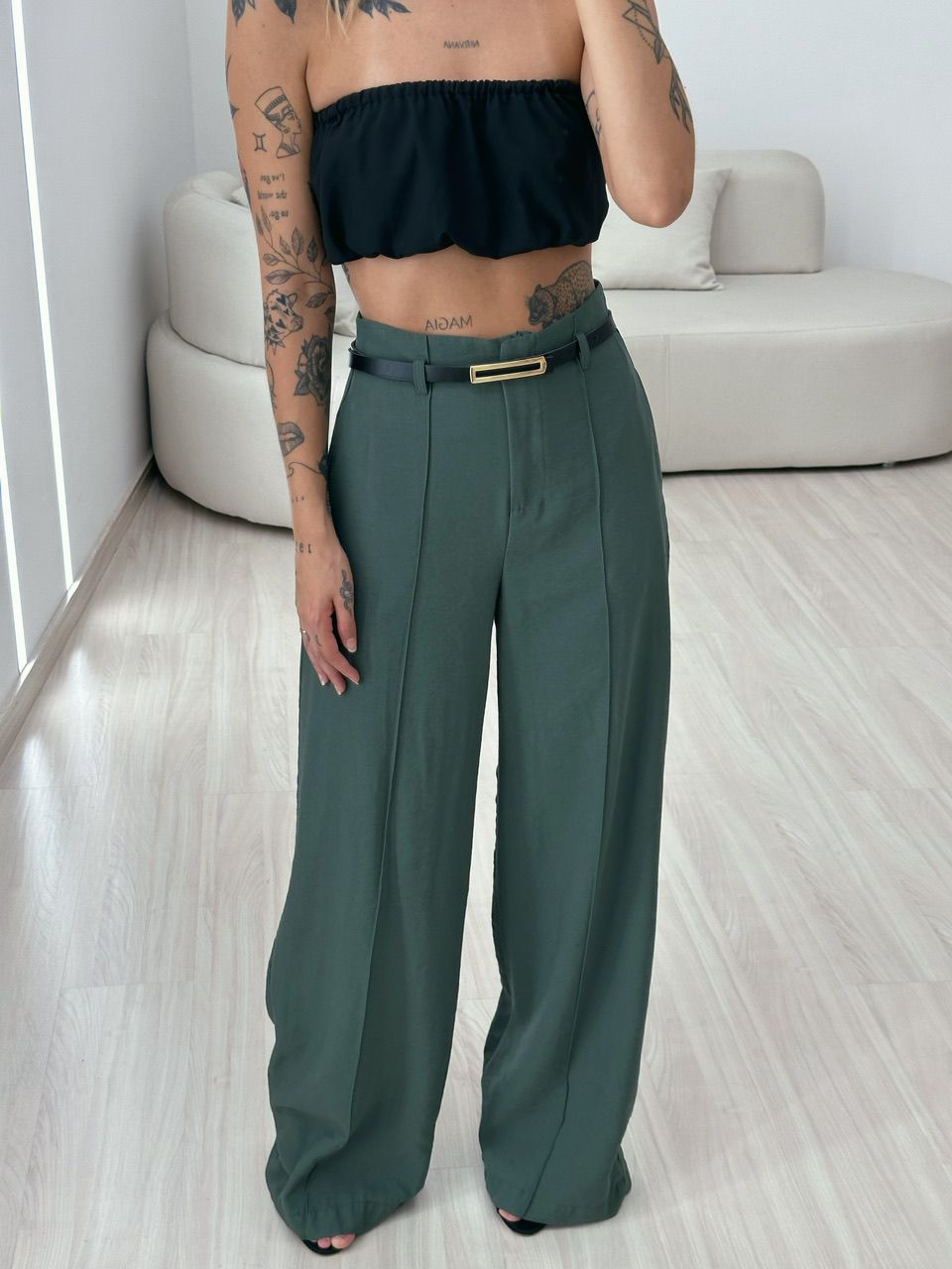 CALÇA JÚLIA PANTALONA VERDE MILITAR