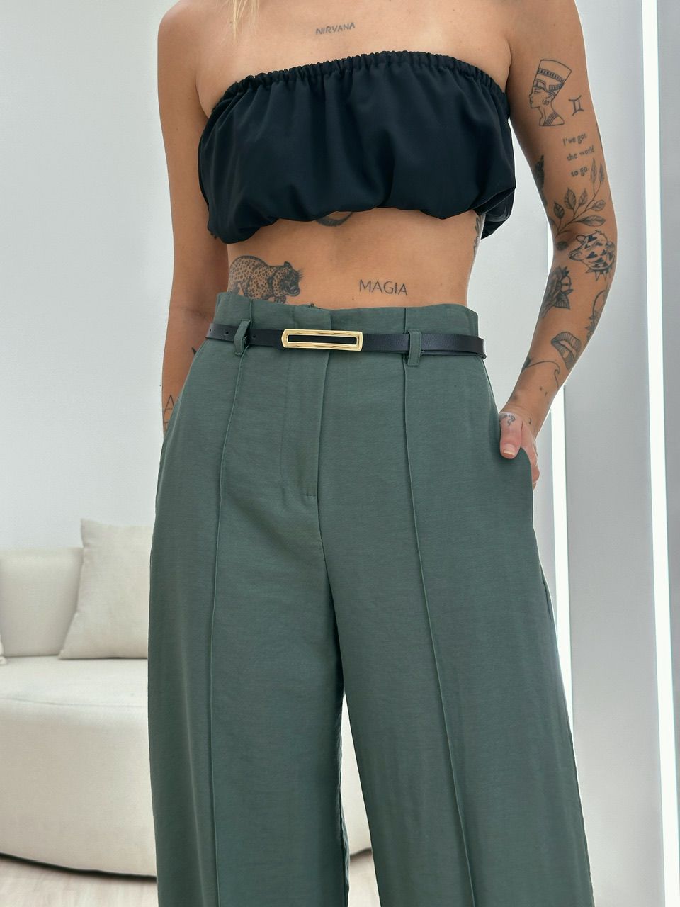 CALÇA JÚLIA PANTALONA VERDE MILITAR