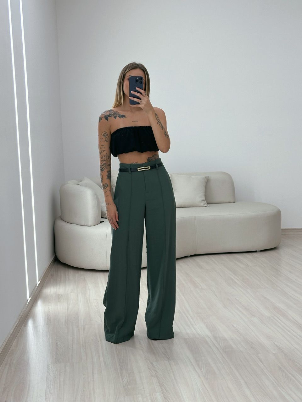 CALÇA JÚLIA PANTALONA VERDE MILITAR