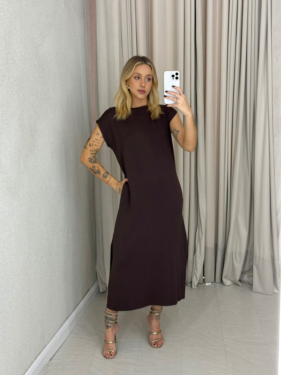 VESTIDO AUGUSTA MUSCLE Marrom - 0059330054 - CAROLLA FERRARO