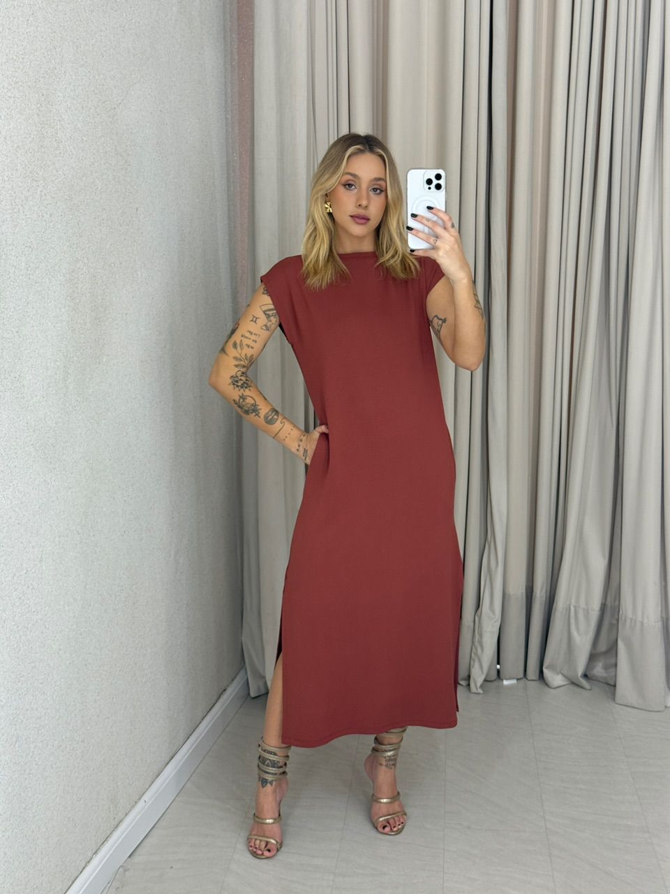 VESTIDO AUGUSTA MUSCLE TELHA - 0059330180 - CAROLLA FERRARO