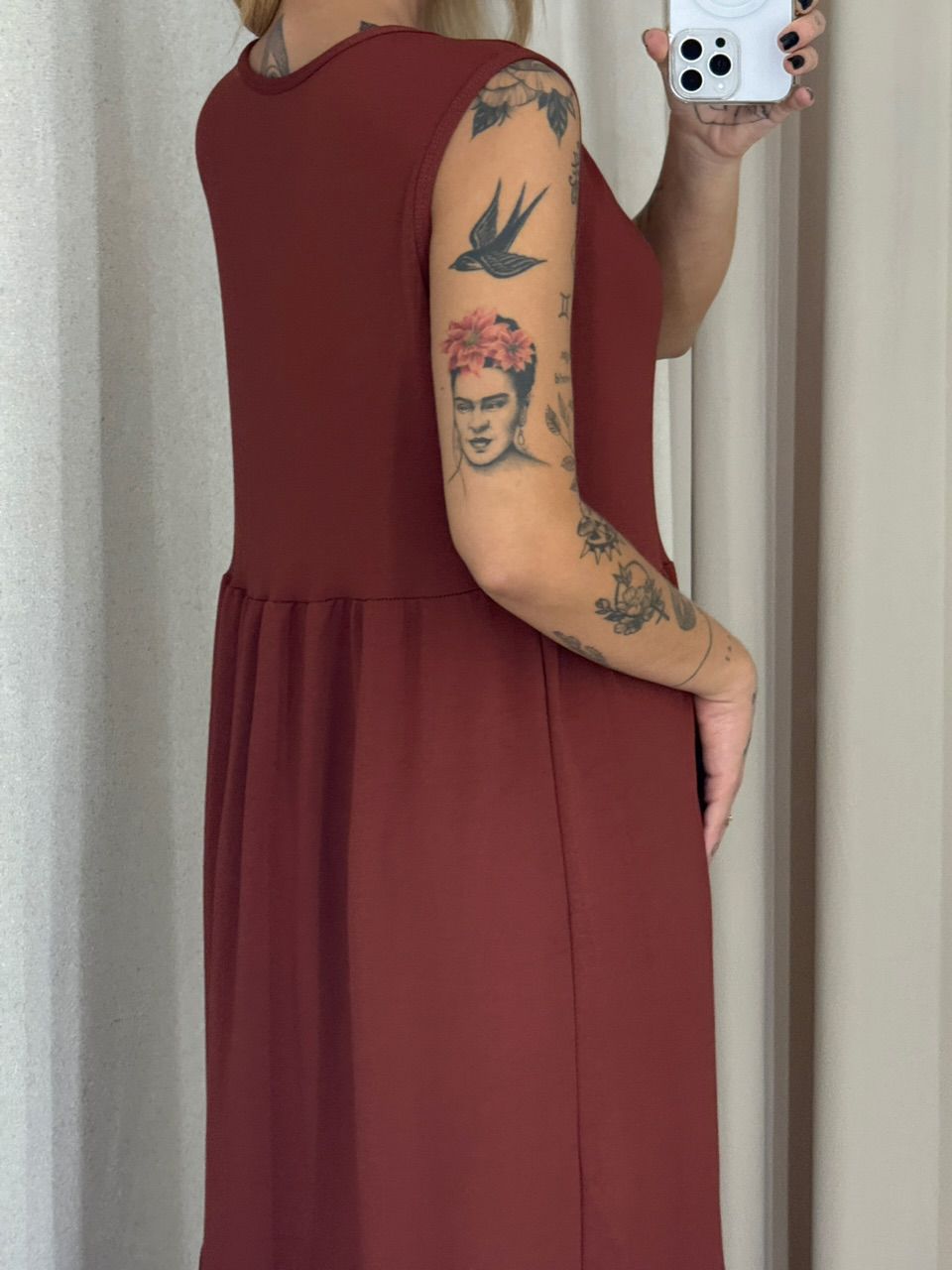 VESTIDO GILDA CAVADO TELHA