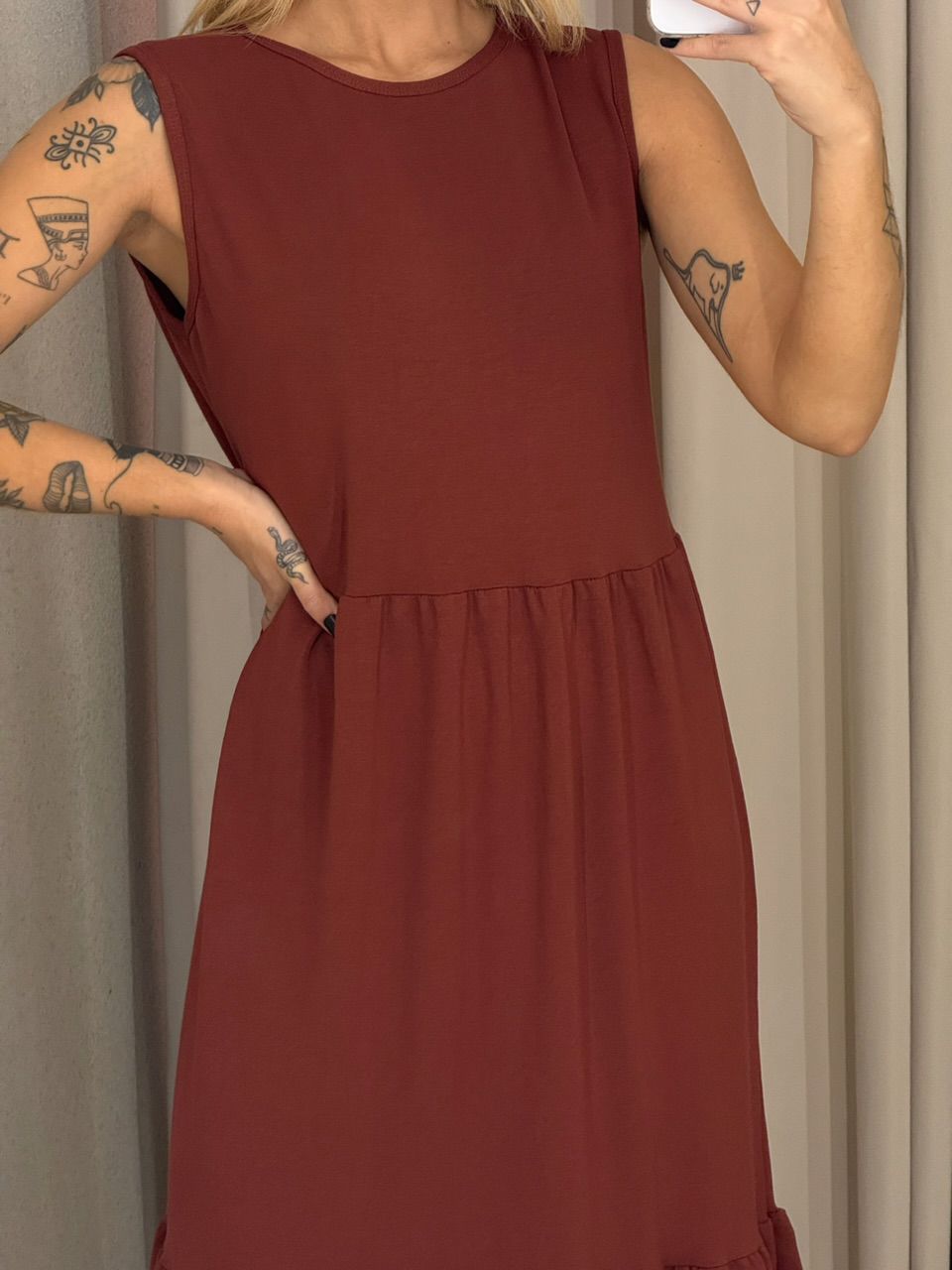 VESTIDO GILDA CAVADO TELHA