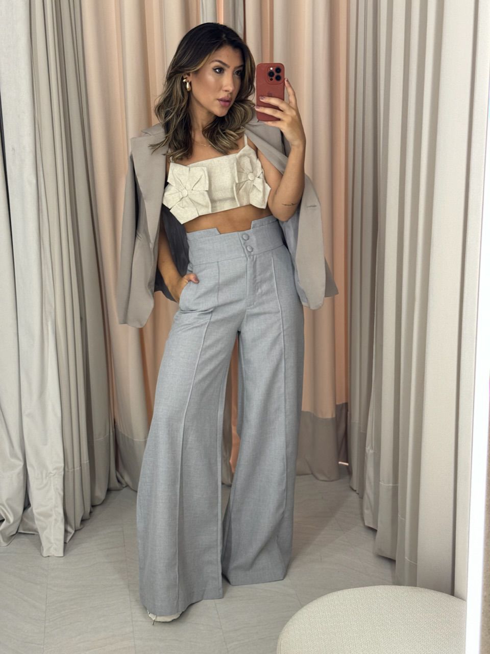 CALÇA POLIANA PANTALONA CINZA CLARO - 0051300221 - CAROLLA FERRARO