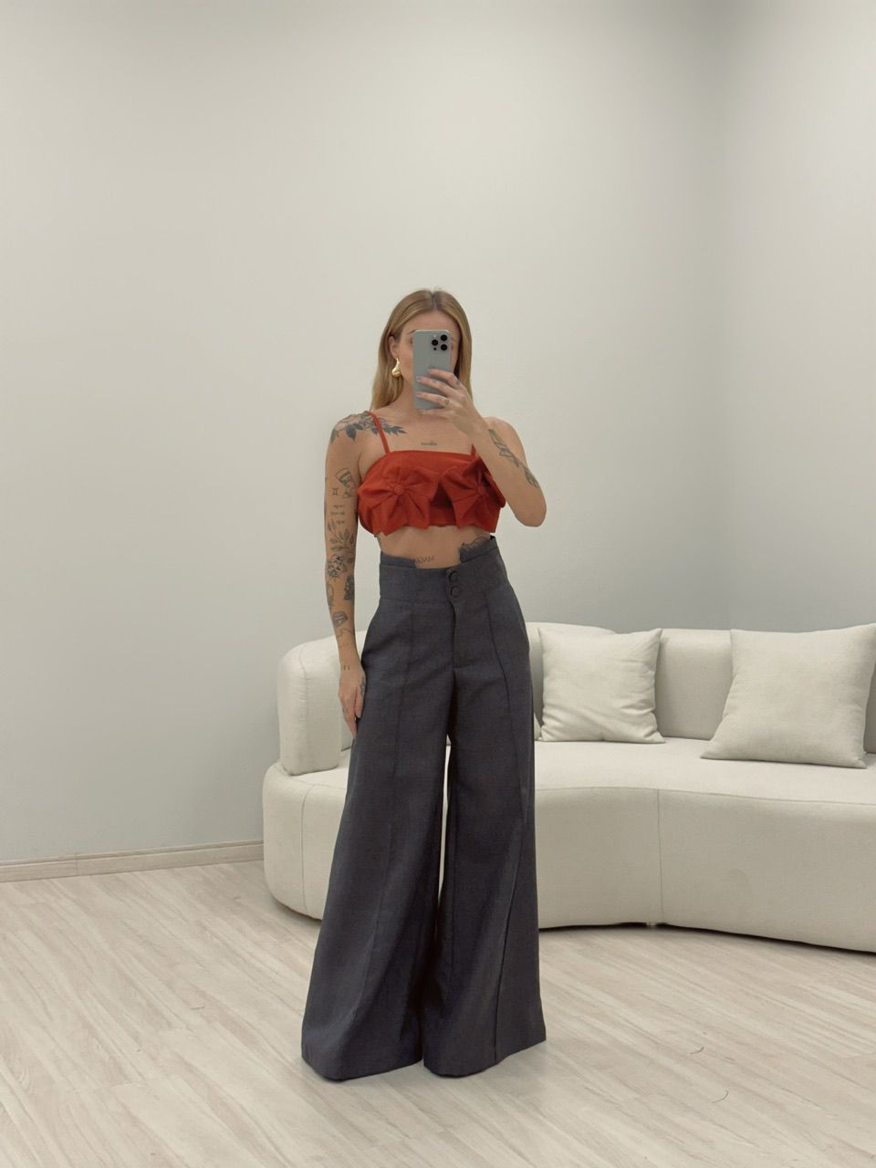 CALÇA POLIANA PANTALONA CINZA ESCURO