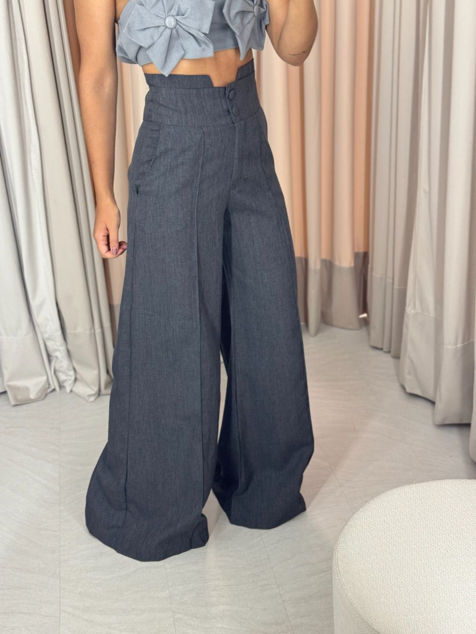 CALÇA POLIANA PANTALONA CINZA ESCURO