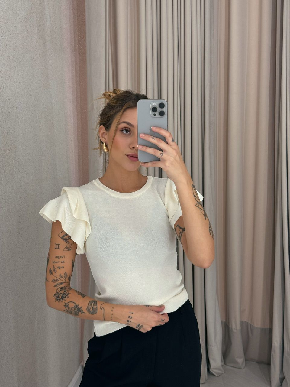 BLUSA MANGA BABADO MARFIM