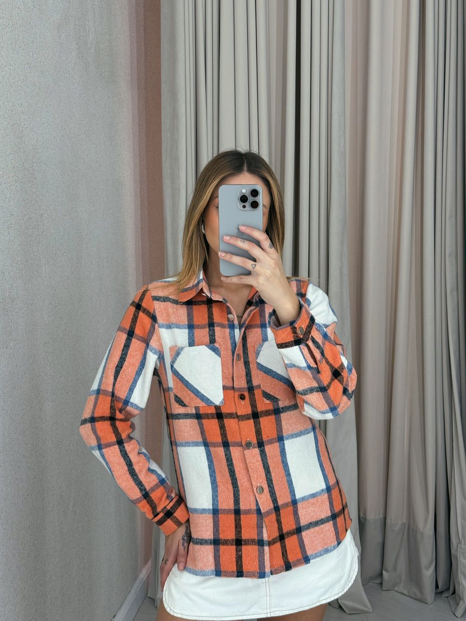 CAMISA FLANELADA XADREZ LARANJA - 0053180068 - CAROLLA FERRARO