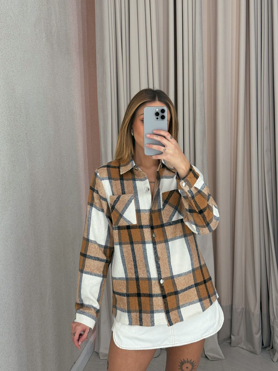 CAMISA FLANELADA XADREZ NUDE - 0053180049 - CAROLLA FERRARO