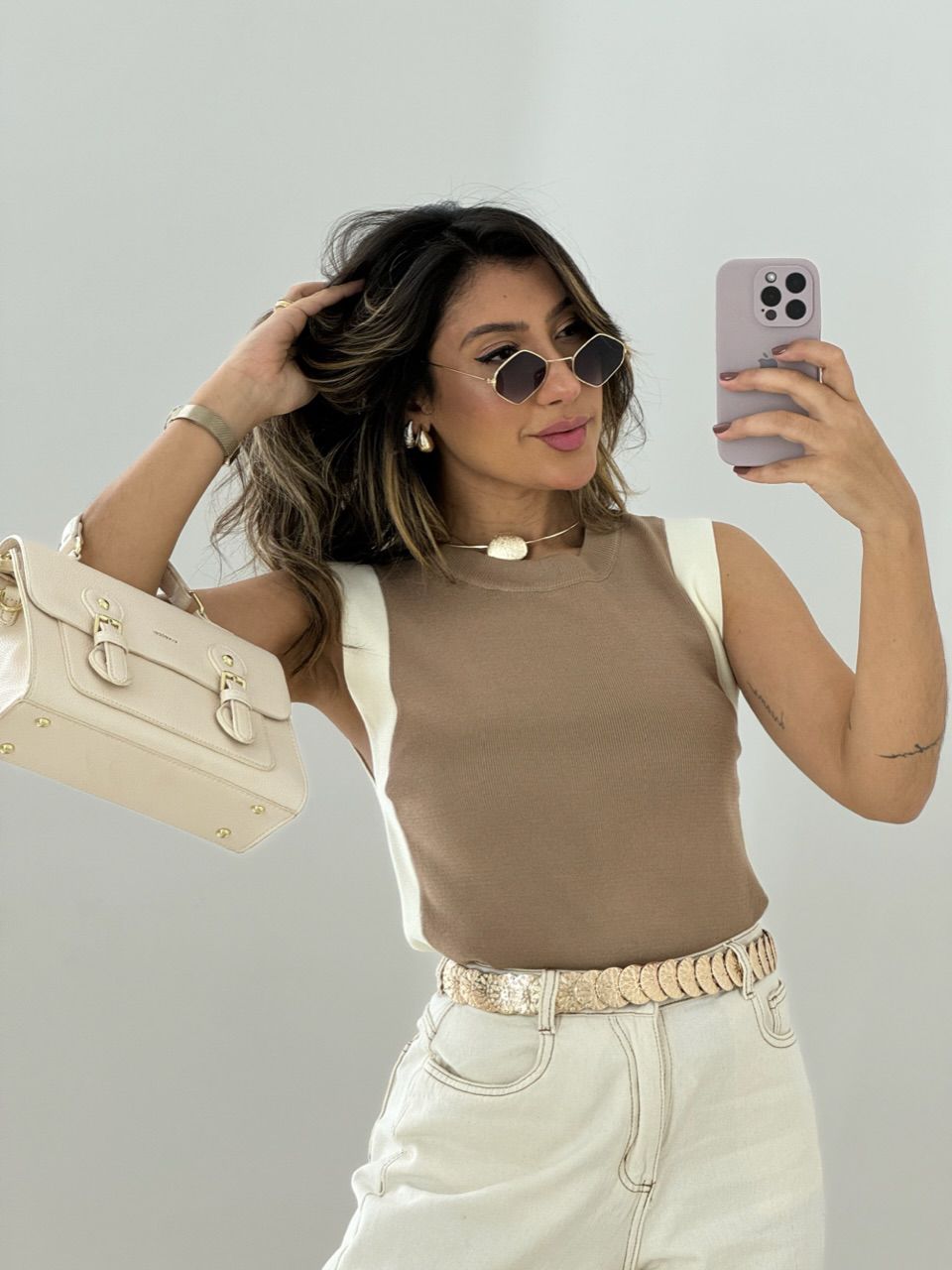 BLUSA CECÍLIA CAVADA NUDE - 0054320049 - CAROLLA FERRARO
