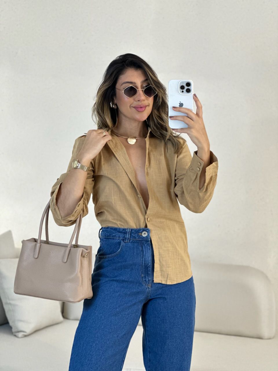 CAMISA HELOÍSA LISA NUDE - 0054310049 - CAROLLA FERRARO