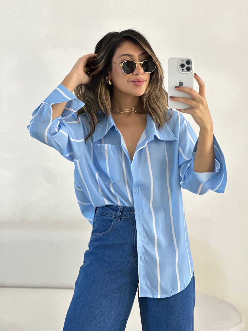 CAMISA MARINA LISTRADA AZUL - 0054380109 - CAROLLA FERRARO