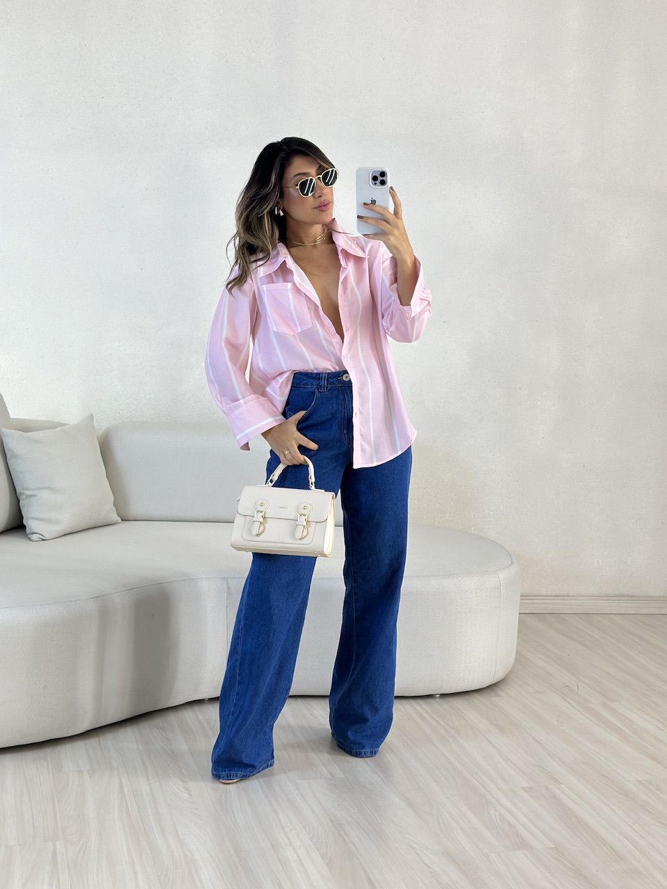CAMISA MARINA LISTRADA ROSA