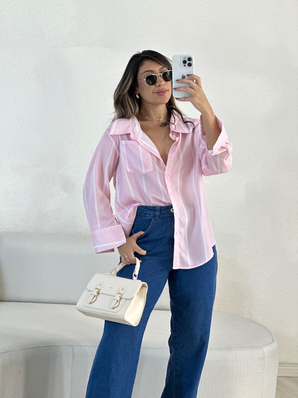 CAMISA MARINA LISTRADA ROSA