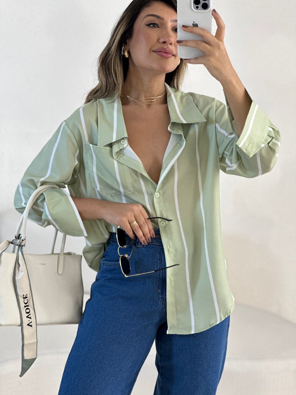 CAMISA MARINA LISTRADA VERDE