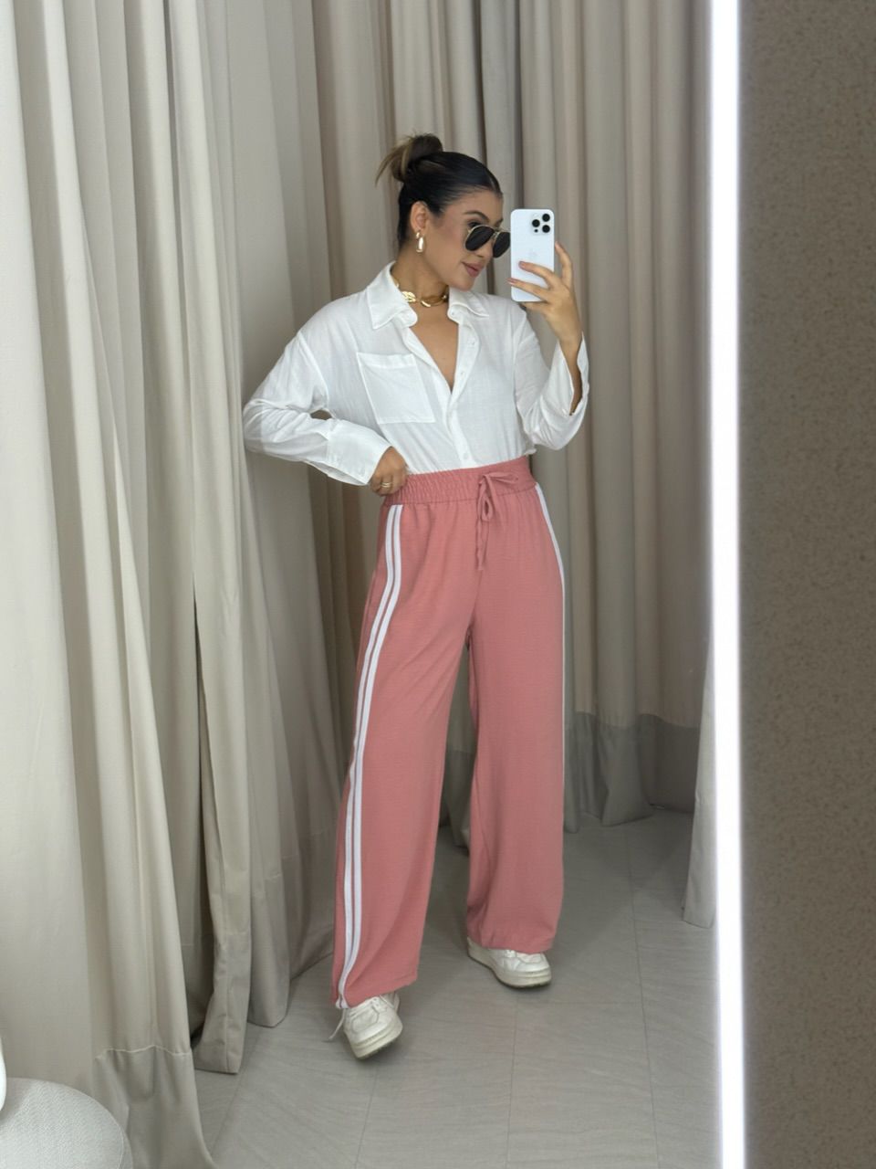CALÇA LORENA LISTRAS CORAL - 0066650088 - CAROLLA FERRARO
