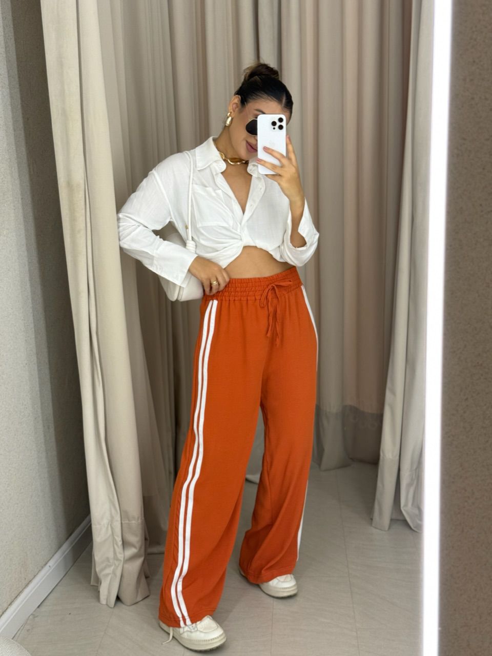 CALÇA LORENA LISTRAS LARANJA