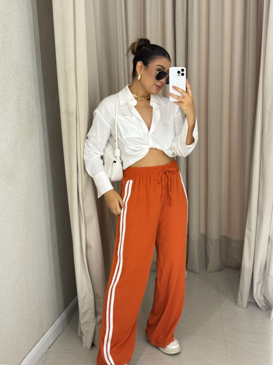 CALÇA LORENA LISTRAS LARANJA