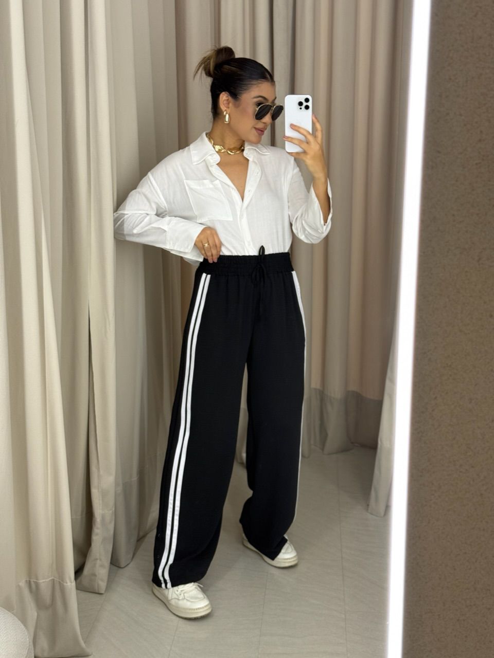 CALÇA LORENA LISTRAS PRETA