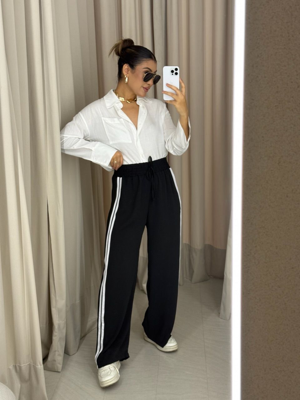 CALÇA LORENA LISTRAS PRETA
