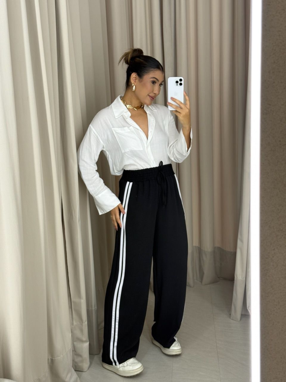 CALÇA LORENA LISTRAS PRETA