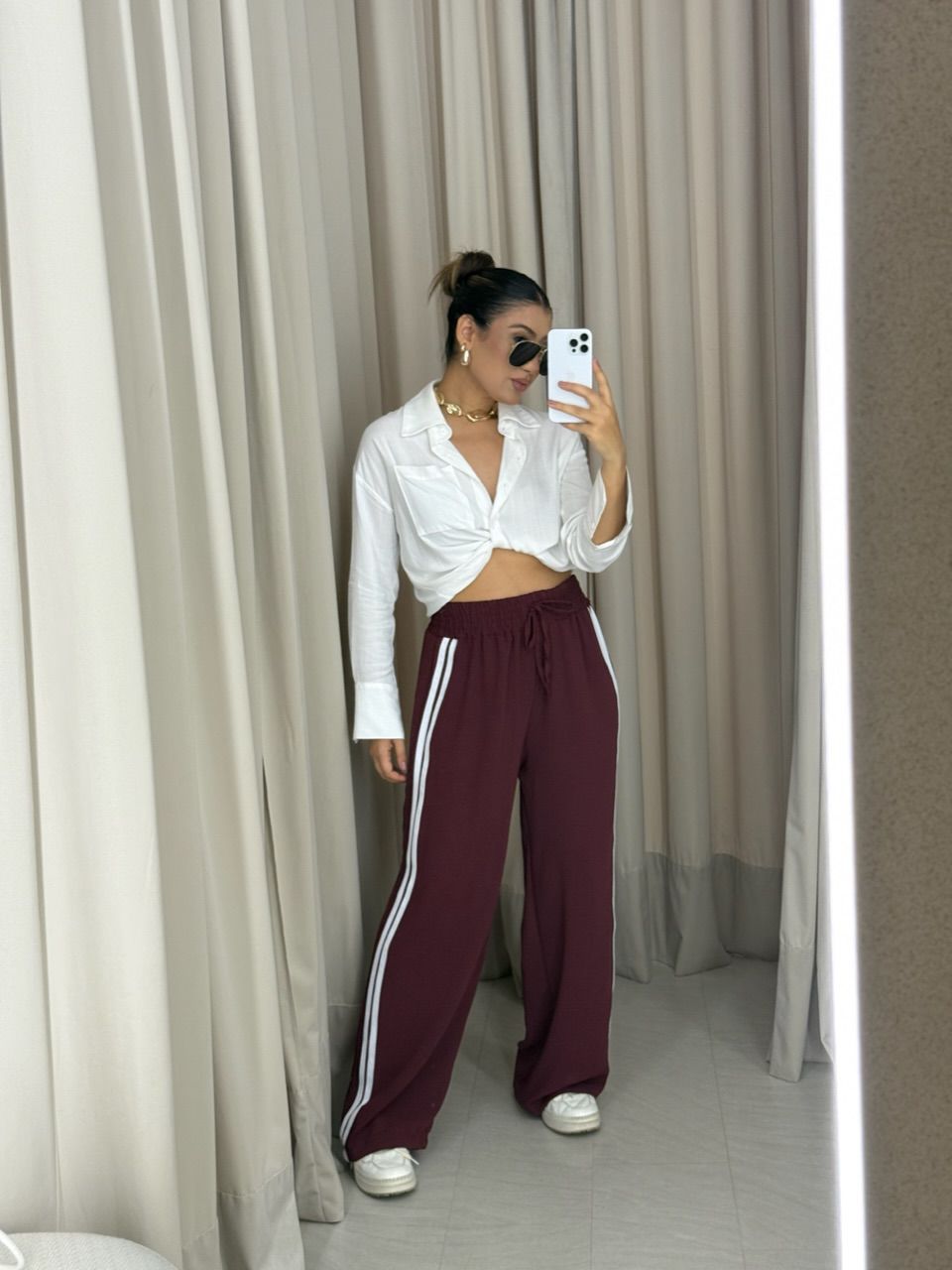 CALÇA LORENA LISTRAS VINHO