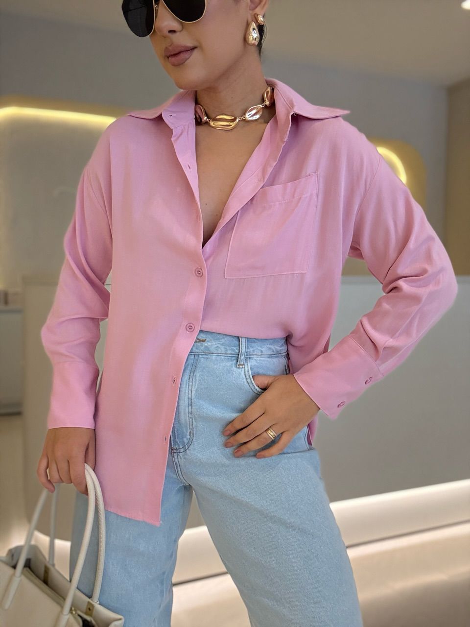 CAMISA PAULA BASIC ROSA - 0066640031 - CAROLLA FERRARO