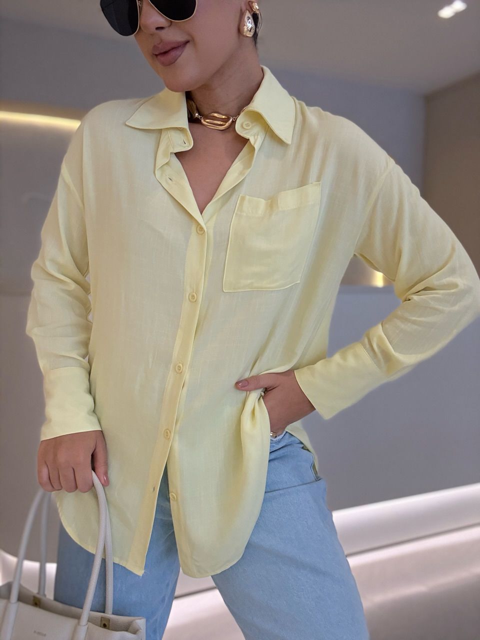 CAMISA PAULA BASIC YELLOW BUTTER - 0066640431 - CAROLLA FERRARO