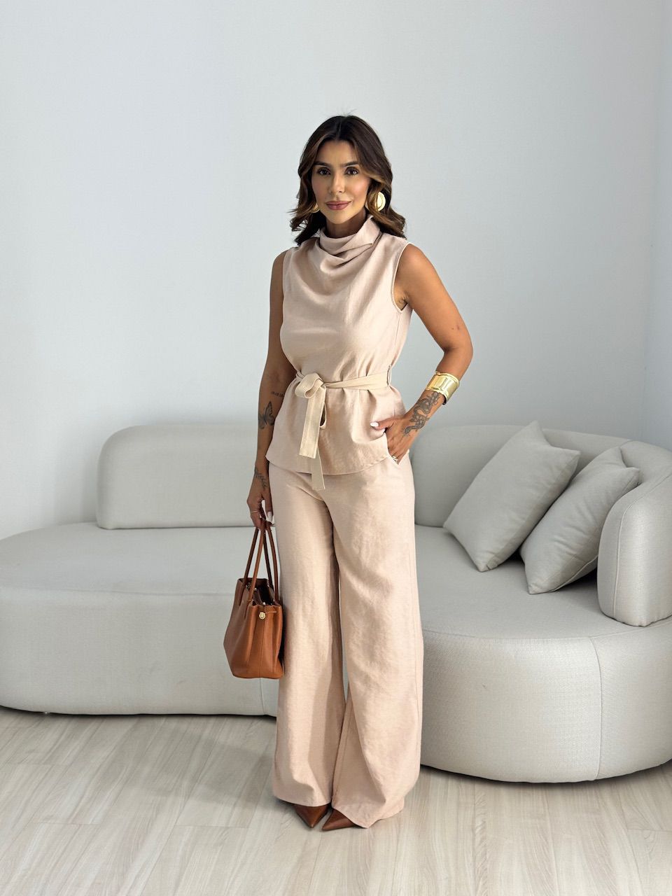 CONJUNTO ARIANA GOLA AREIA - 0067800110 - CAROLLA FERRARO