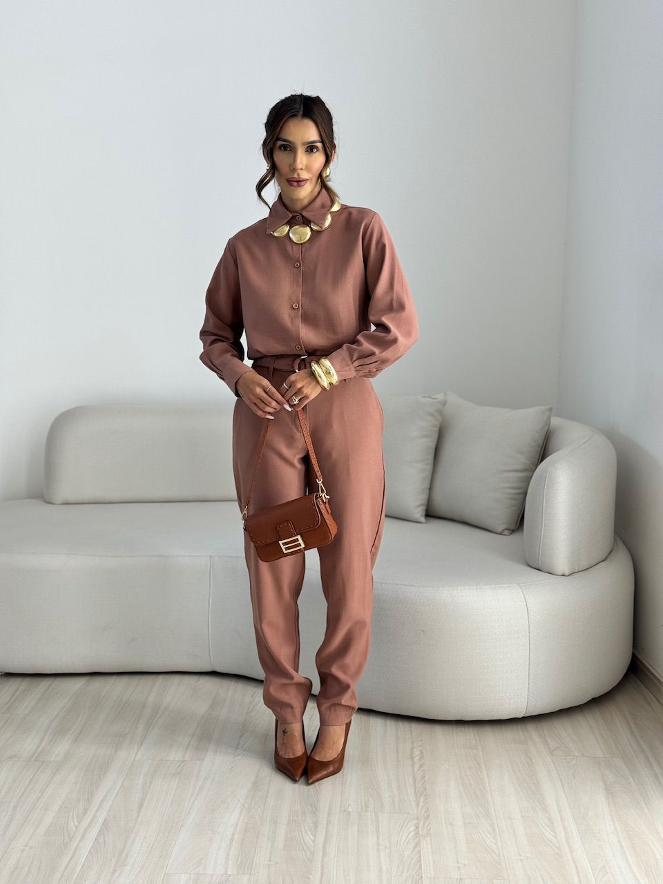 CONJUNTO MONALISA CAMISA CAPUCCINO 