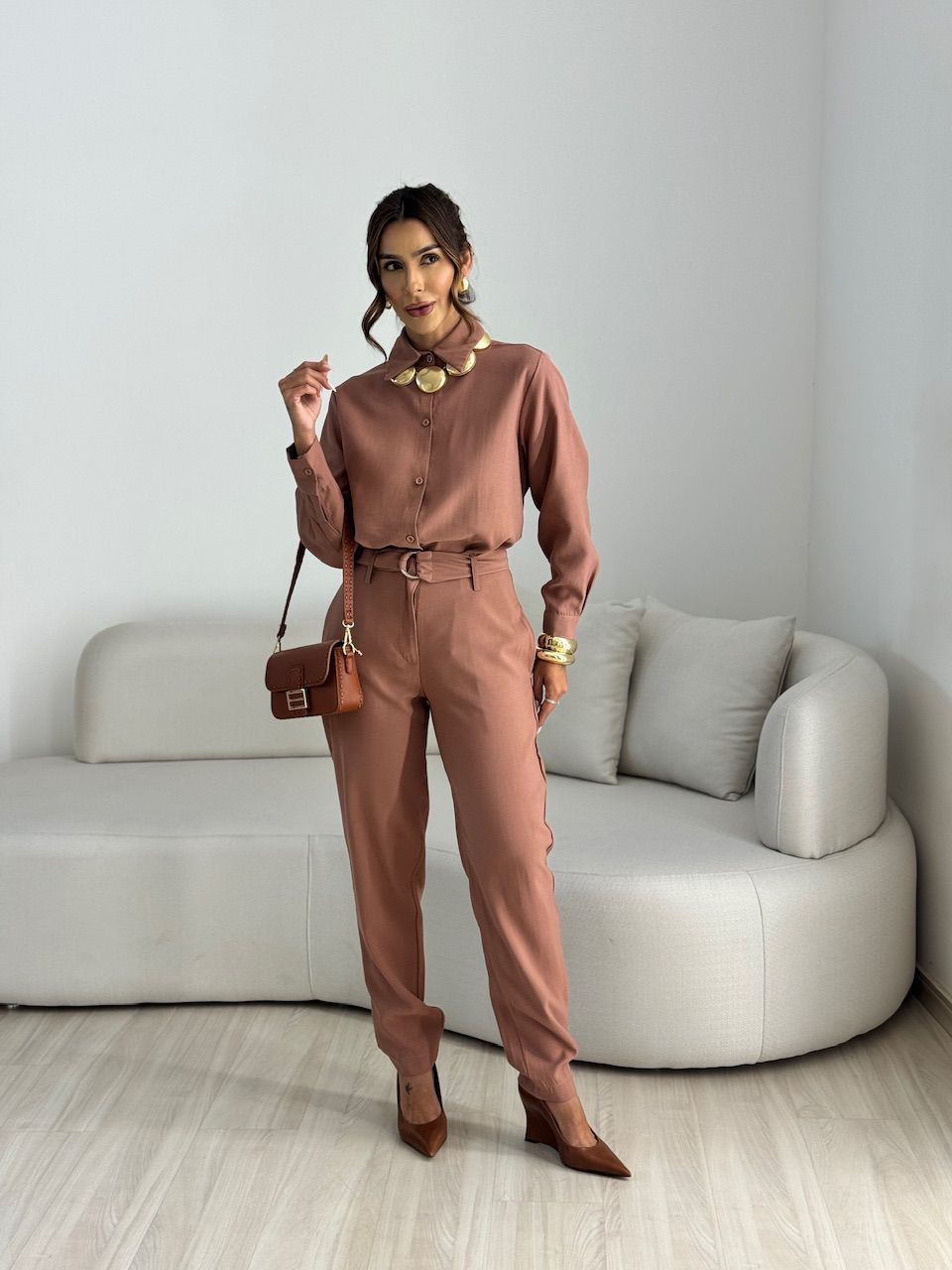 CONJUNTO MONALISA CAMISA CAPUCCINO - 0067820125 - CAROLLA FERRARO
